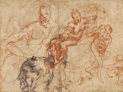 Design til en cirkulær skål (recto); Figurstudier (verso) af Taddeo Zuccaro