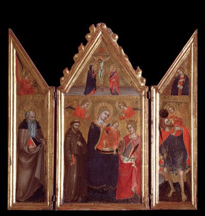 Jomfru med barn og helgener - tempera på træ af Taddeo di Bartolo