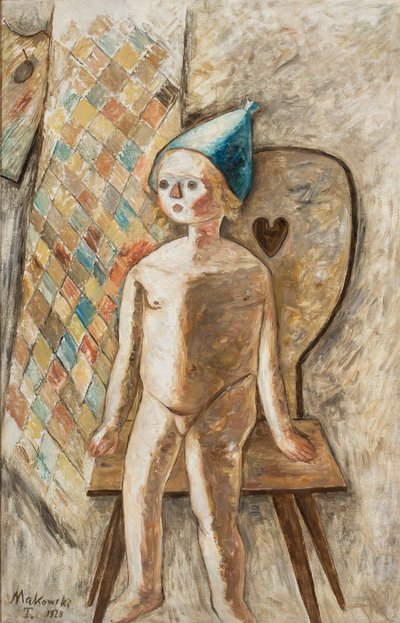 Billede af en pige med en blå hue af Tadeusz Makowski