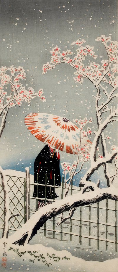 Blommetræ i sneen af Takahashi Hiroaki