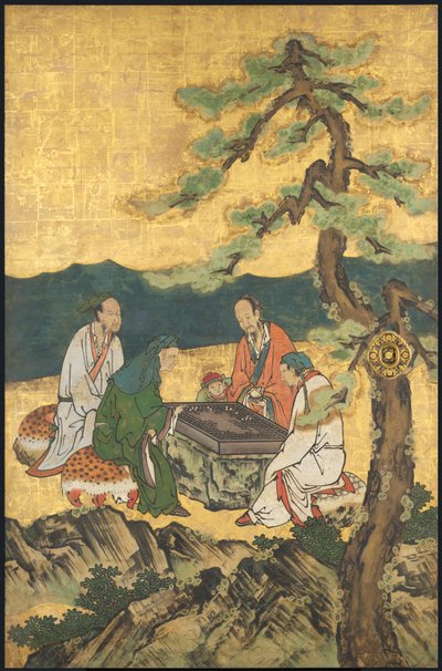 A Game of Go, fra de fire Præstationer, begyndelsen af det 17. århundrede (glideskærm; blæk, farve og guld på papir) af Takanobu Kano