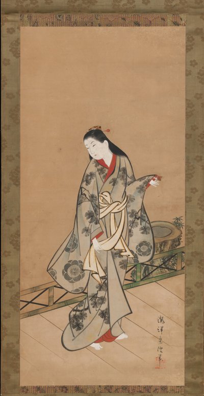 Kvinde på veranda, ca. 1730. af Takizawa Shigenobu