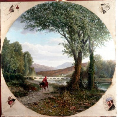 Dante løber en hest langs floden Entella eller passagen Illustration af skærsilden i "" La divina commedia "" (La divine comedy) af Dante Alighieri (1265-1321) Maleri af Tammar Luxoro (1824-1899) Før 1865 Genes, Civica Galleri for moderne kunst af Tammar Luxoro