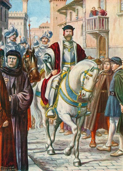 Cosimo I med sine spanske og tyske vagter, som altid fulgte ham af Tancredi Scarpelli