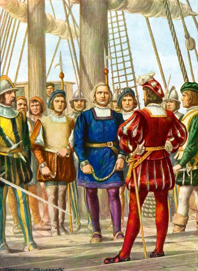 Christopher Columbus og hans brødre Bartolomeo og Diego bliver taget til fange på et skib, der skal tage dem til Spanien af Tancredi Scarpelli