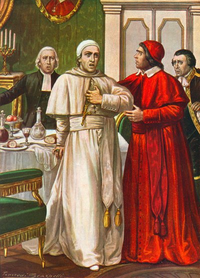 Pave Clemens XIV taget af en pludselig sygdom, der var mistænkt for at være forårsaget af en gift administreret af jesuitterne 1774 af Tancredi Scarpelli