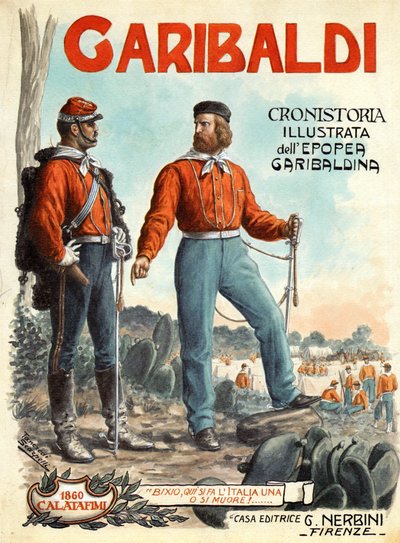 Portræt af Giuseppe Garibaldi (1807-1882), helten bag den italienske enhed (Risorgimento). Omslag til "Garibaldi, Cronistoria illustrata dell