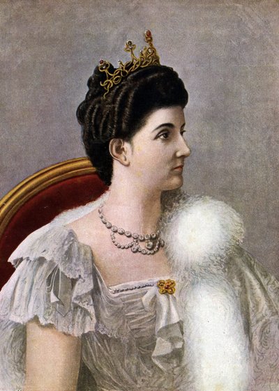 Portræt af dronningen af Italien Helene (Elena) af Montenegro (1873-1952) Illustration af Tancredi Scarpelli (1866-1937) fra "Storia d