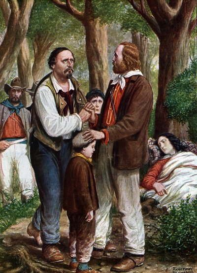 Risorgimento: Giuseppe Garibaldi Italiensk patriot (1807-1882) tager afsked med Angelo Brunetti dit Ciceruacchio a la mort d