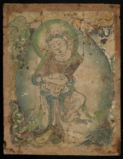 Dansende figur, Kizil, Xinjiang-provinsen, 600-800 (pigment på stuk) af Tang Dynasty Chinese School