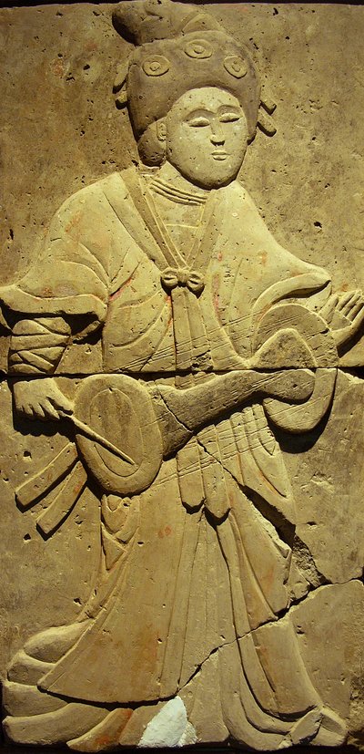 Stele med en musiker (terracotta) af Tang Dynasty Chinese School