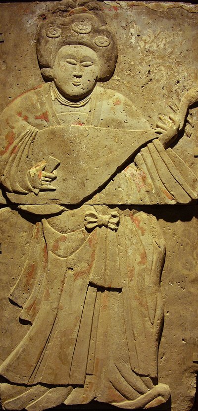Stel, der forestiller en musiker (terracotta) af Tang Dynasty Chinese School