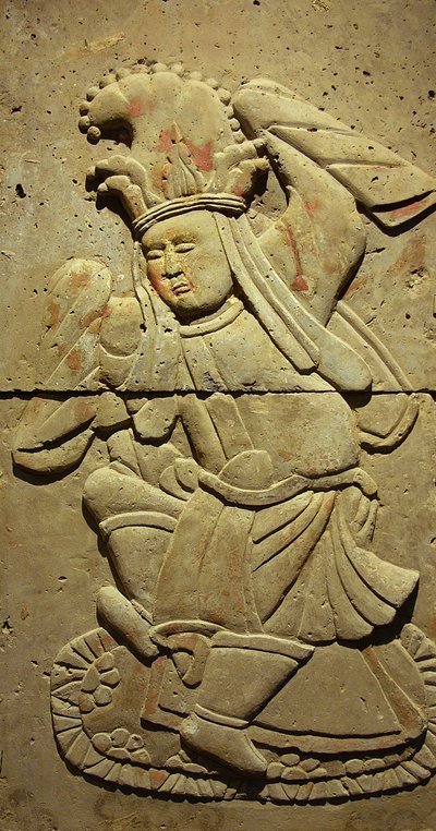 Stel, der forestiller en musiker (terracotta) af Tang Dynasty Chinese School