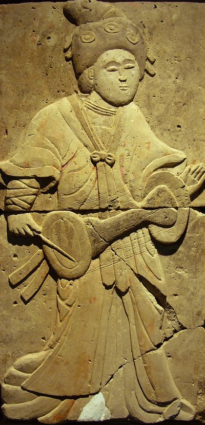 Terracotta stele med musiker, Tang-dynastiet af Tang Dynasty Chinese School