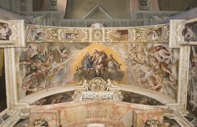 Kristus i herlighed med den hellige Gaudentius og i ærken Zakarias, Moses og kong David af Tanzio da Varallo