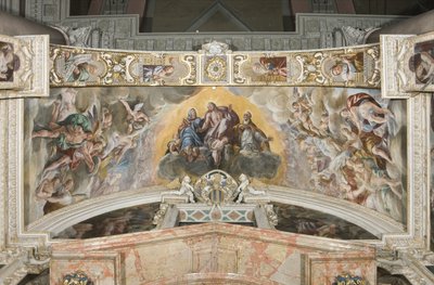 Kristus i herlighed med den hellige Gaudentius og i ærken Zakarias, Moses og kong David af Tanzio da Varallo