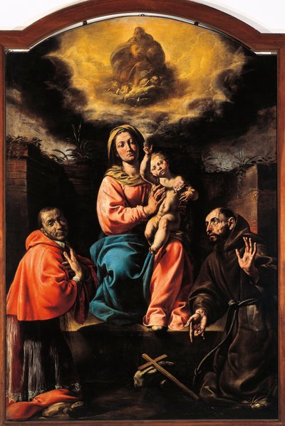 Italien, Varallo, maleri af Madonna og barn med Saint Francis og Saint Charles af Tanzio da Varallo