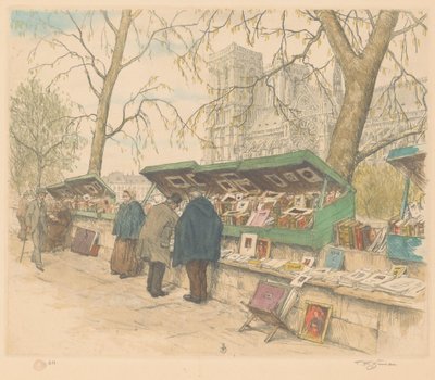 Bogboder på Quai de Montebello, Notre-Dame i baggrunden af Tavík František Šimon (signed by artist)