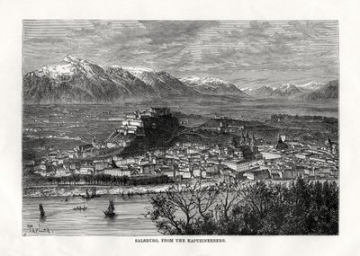 Salsburg, fra Kapuzinerberg, Østrig, 1800-tallet af Taylor
