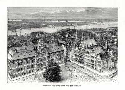 Rådhus og floden Schelde, Antwerpen, Belgien, 1879 af Taylor