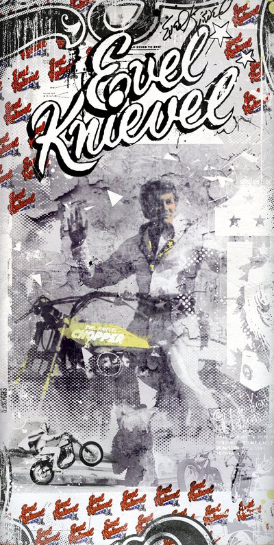 Evel Knievel, 2015 (Collage på lærred) af Teis Albers