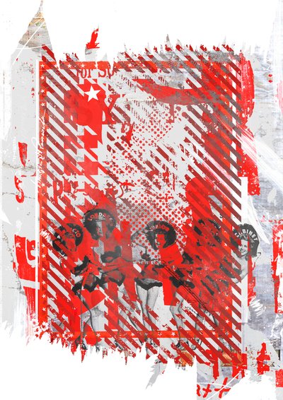 Tracy og hendes venner, 2015 (Collage på lærred) af Teis Albers
