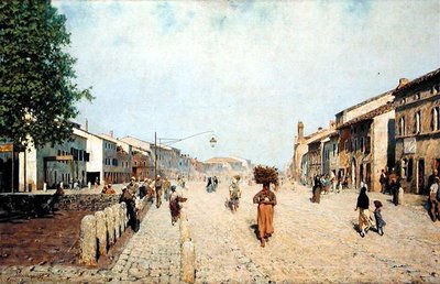 En gade i Ravenna i forstaden Porta Adriana af Telemaco Signorini