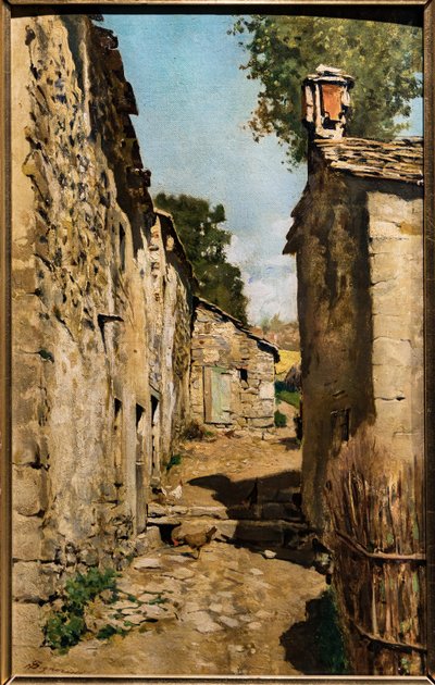 Gårdsbygning i Settignano, ca. 1862 (olie på lærred påført på et panel) af Telemaco Signorini