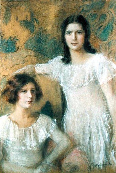 Portræt af to piger, ca. 1910 (pastel om bord) af Teodor Axentowicz