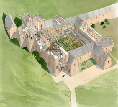 Luftfoto af Lilleshall Abbey, omkring slutningen af det 15. århundrede, c1990-2010 af Terry Ball
