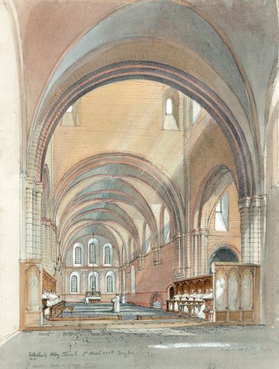 Kor og præsbyterium i Lilleshall Abbey, c1200-tallet, c1990-2010 af Terry Ball