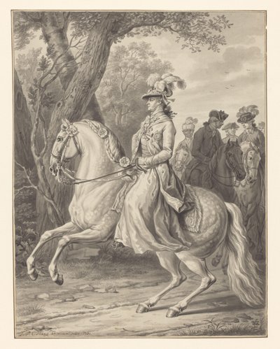 Wilhelmina af Preussen, prinsesse af Orange-Nassau, til hest af Tethart Philip Christian Haag (signed by artist)