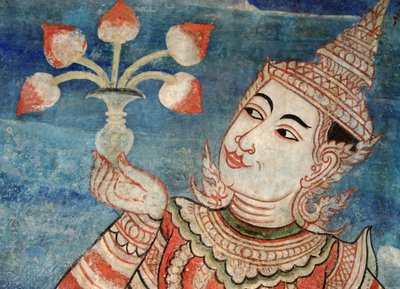 Detalje fra et vægmaleri i Viharn laikam ved Wat Phra Singh af Thai School