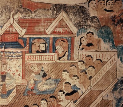 Detalje af vægmaleri af Thai School
