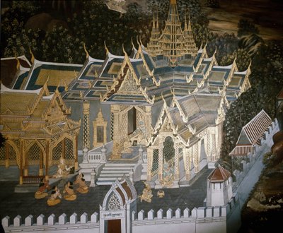 Episoder af Buddhas liv (fresco af Thai School