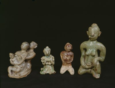 Figurer af mor og barn (terracotta) af Thai School