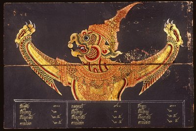 Blad af et manuskript om thailandsk militærkunst, der viser billedet af en Garuda, 1815 (wc på papir) af Thai School