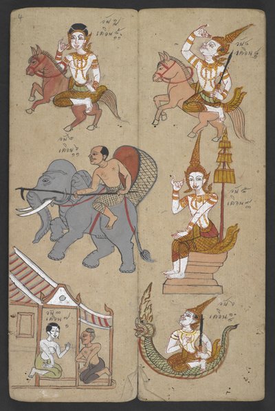 Eller 16455 f.4r, Dyr fra Zodiac, fra Phrommachat (pergament) af Thai School