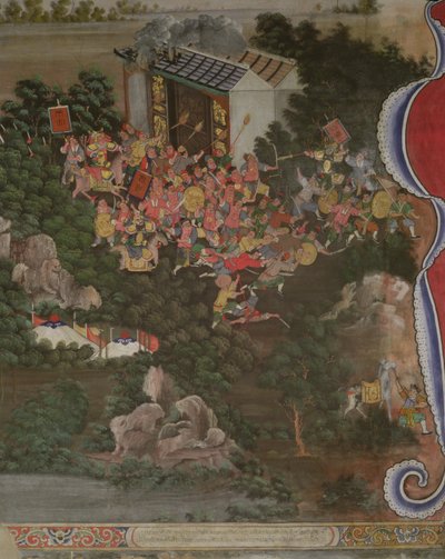 Scene med kinesisk indflydelse, Sala Geng, Wat Bowonniwet Vihara, Bangkok af Thai School