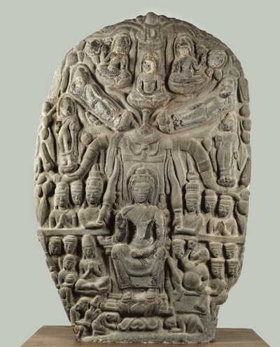 Stelae med Buddha og tilbedende guddomme, Davaravati-perioden af Thai School
