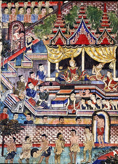 Wiharn Laikarn, episode fra Jataka Sang Thong (fresco) af Thai School