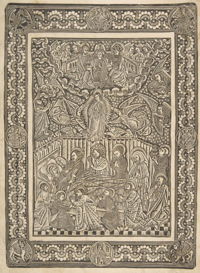 Jomfruens død, antagelse og kroning, ca. 1470-85. af The Master of the Mountainlike Clouds