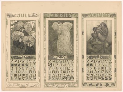 Kalendere for juli, august og november 1910 af Theo van Hoytema
