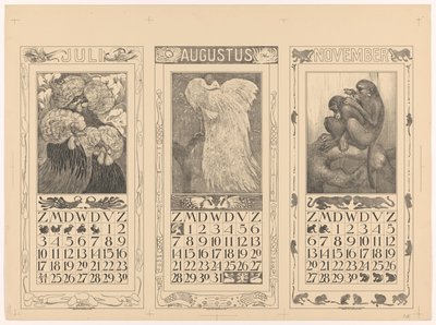 Kalendere for juli, august og november 1910 af Theo van Hoytema