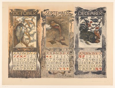 Kalendere for oktober, september og december 1903 af Theo van Hoytema