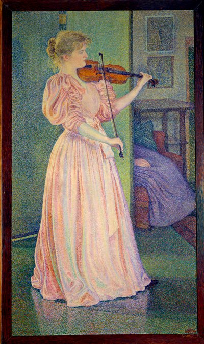 Portræt af Irma Sethe, der spiller violin, Ec. Bel. af Théo van Rysselberghe
