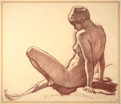 Studie af kvindelig nøgenfigur ved havet til “De badende kvinder” af Théo van Rysselberghe