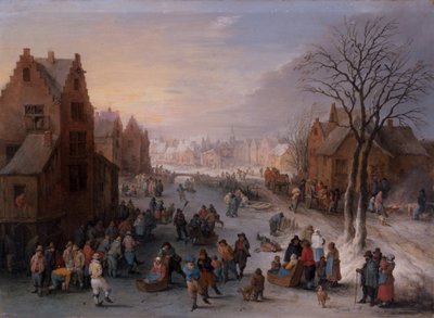 Et vinterbybillede med talrige figurer af Theobald Michau