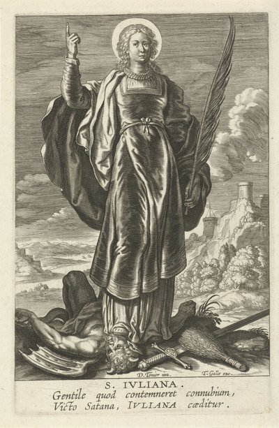 Hellige Juliana St. Juliana (titel på objekt) Feminine heiligen (serietitel) Mirror Illuminated Virgin (serietitel) af Theodoor Galle
