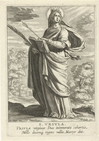 Sankt Ursula S. Vrsvla (titel på objekt) Feminine heiligen (serietitel) Mirror Illuminated Virgin (serietitel) af Theodoor Galle